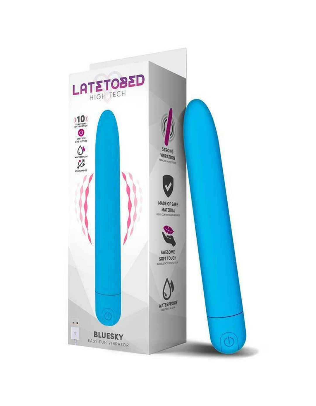 Κλασικός δονητής σε μπλε χρώμα Bluesky Vibe 10 Functions 18,5 cm USB Mate 